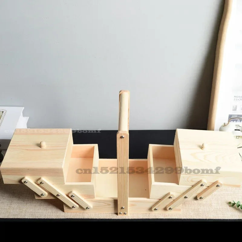 Caja de almacenamiento de costura de madera maciza, organizador multicapa, almacenamiento plegable portátil, solución de clasificación doméstica, diseño conveniente