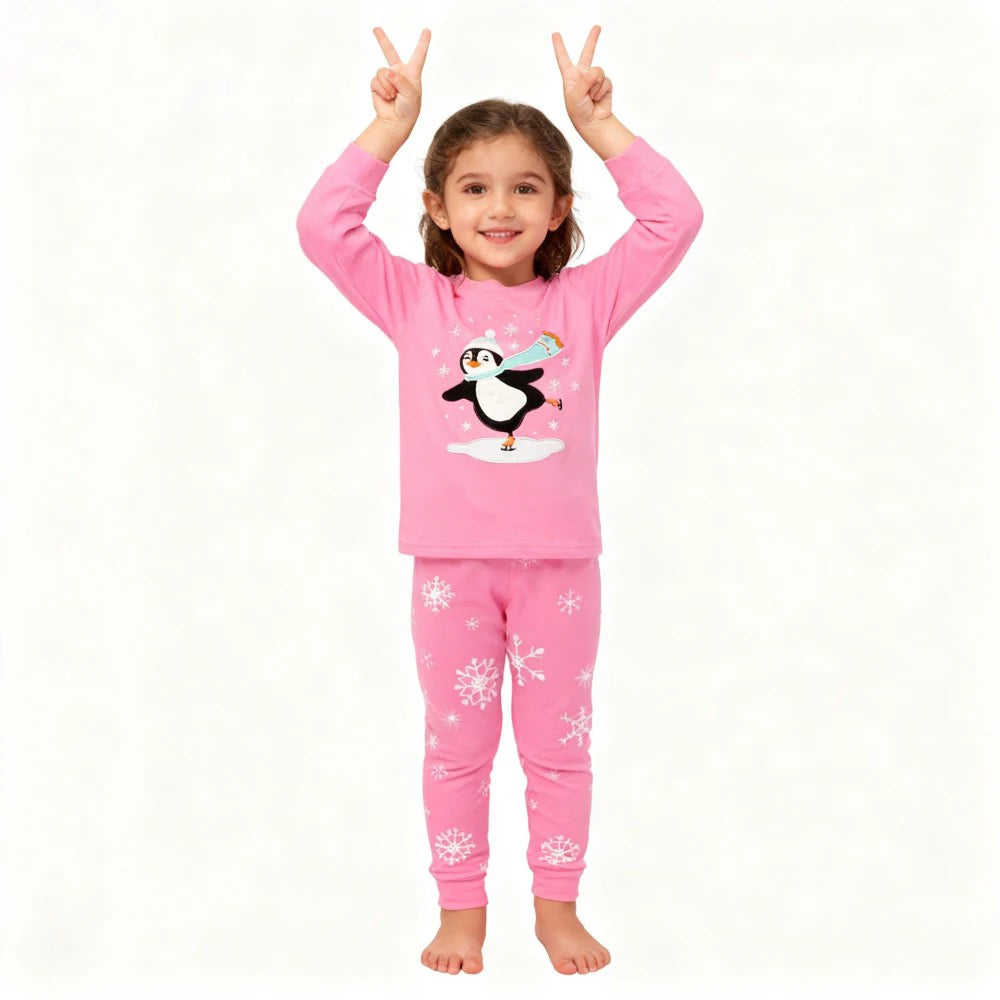Pijamas de Navidad para niños y niñas, conjuntos de manga larga, ropa de dormir de pingüino y muñeco de nieve para bebés, Pijamas para niños con motivos de copo de nieve