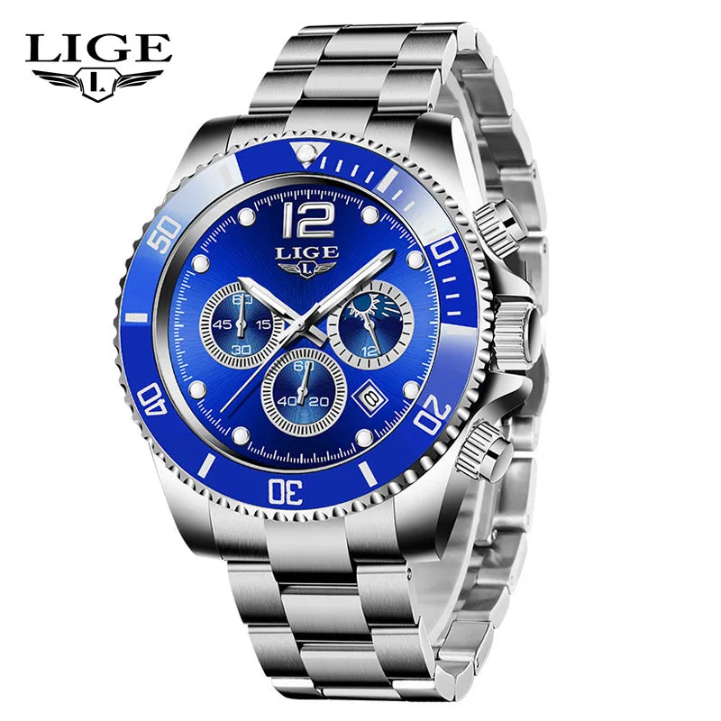 Reloj Masculino LIGE, nuevo reloj de cuarzo militar para hombre, relojes impermeables de lujo a la moda, cronógrafo con fecha de negocios para hombre
