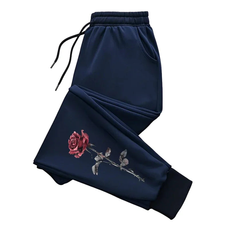 Pantalones de chándal con estampado de rosas para mujer, pantalones deportivos informales de uso diario para correr, pantalones versátiles para Fitness al aire libre y Yoga, Otoño e Invierno