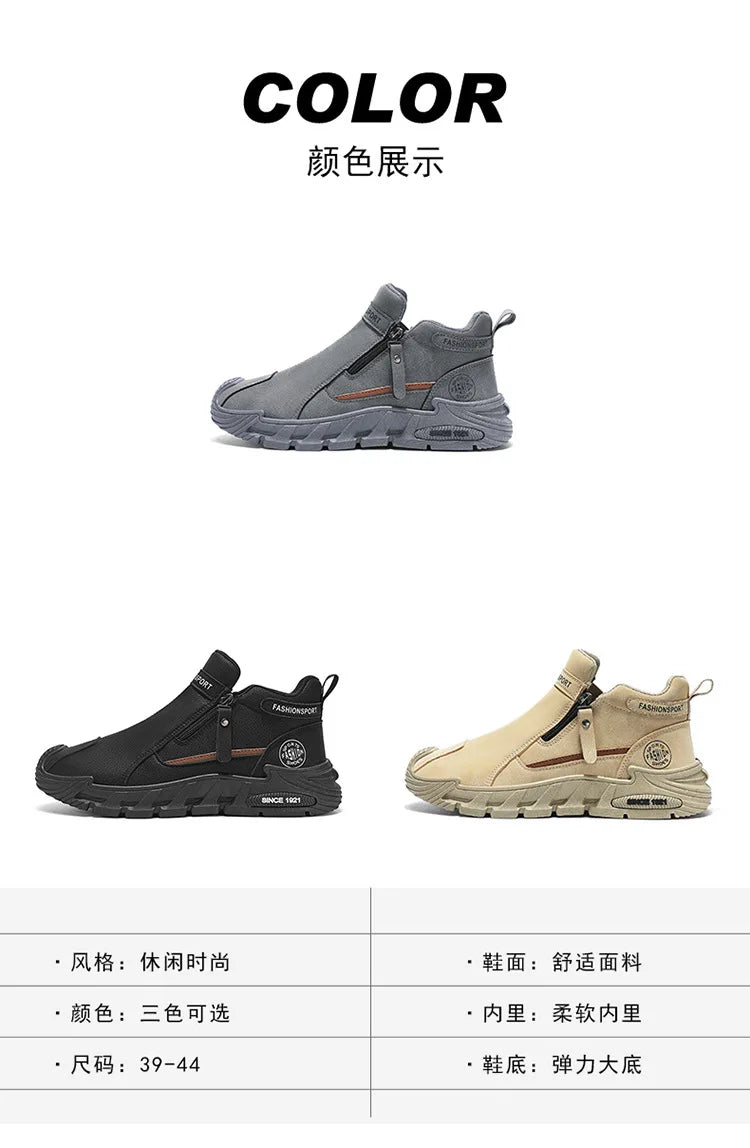 Botas de plataforma de diseñador de moda para hombre, zapatos de trabajo informales con cremallera para exteriores, antideslizantes, resistentes al desgaste, nuevo estilo, 2025