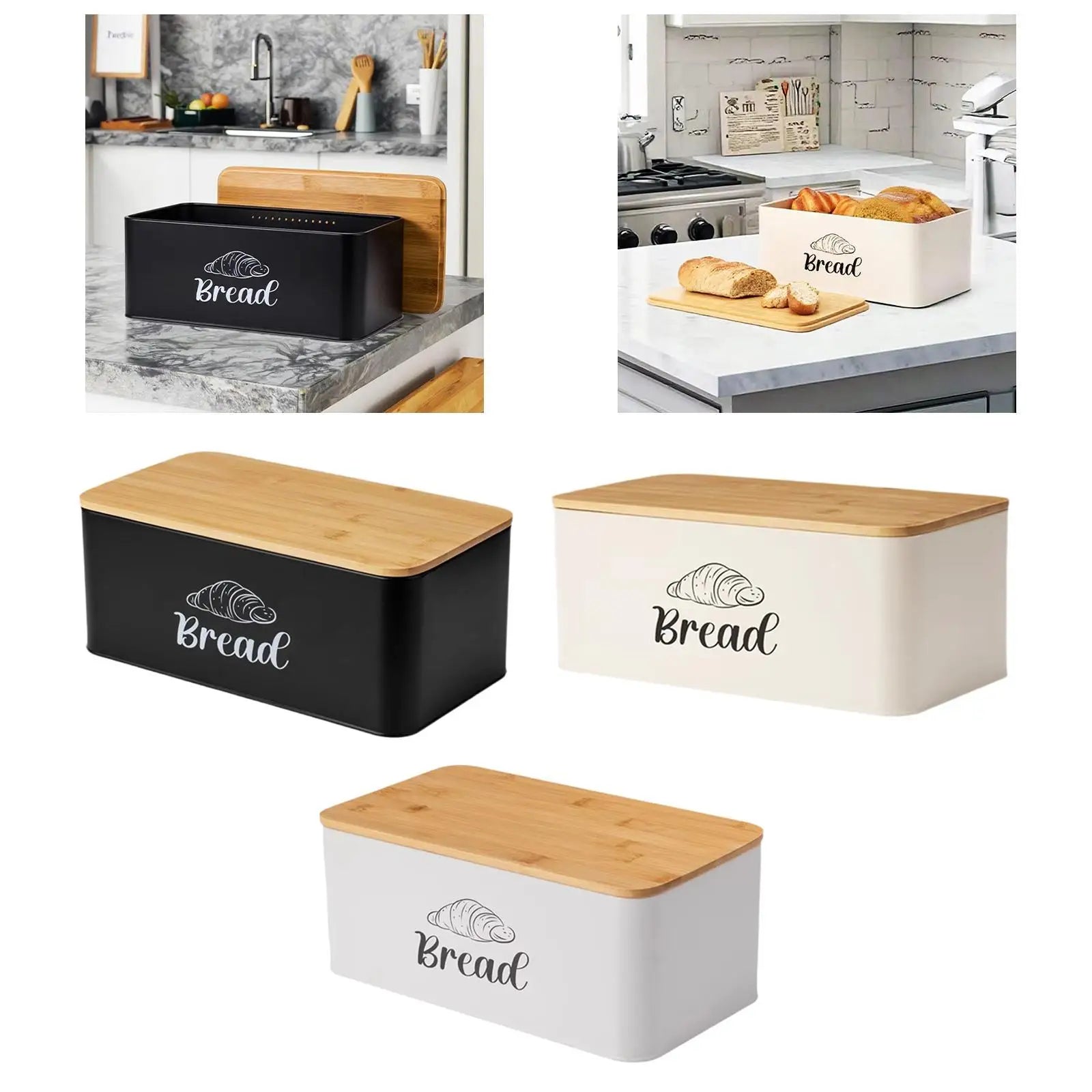 Caja de pan, contenedor de pan resistente y versátil con tapa de bambú, contenedor de almacenamiento de pan para artículos horneados, cafetería, granja, pan casero