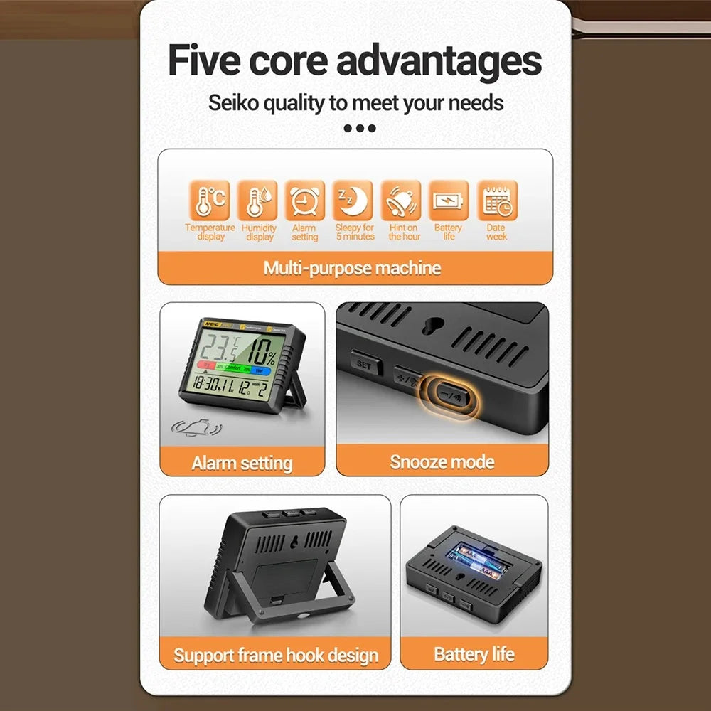 Termómetro de aire inteligente, higrómetro, reloj multifunción, pantalla Digital, Sensor de estación meteorológica para el hogar, interior y exterior