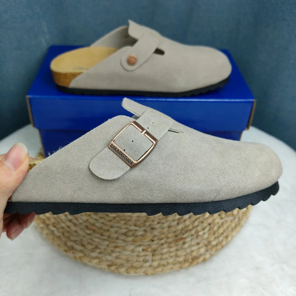 Zapatillas de moda para mujer, zapatillas clásicas de gamuza Vintage para playa, zapatos para el hogar, Sandalias de tacón grueso para exteriores, estilo informal