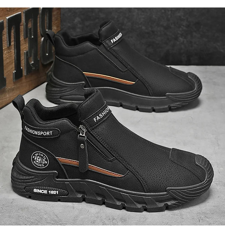 Botas de plataforma de diseñador de moda para hombre, zapatos de trabajo informales con cremallera para exteriores, antideslizantes, resistentes al desgaste, nuevo estilo, 2025