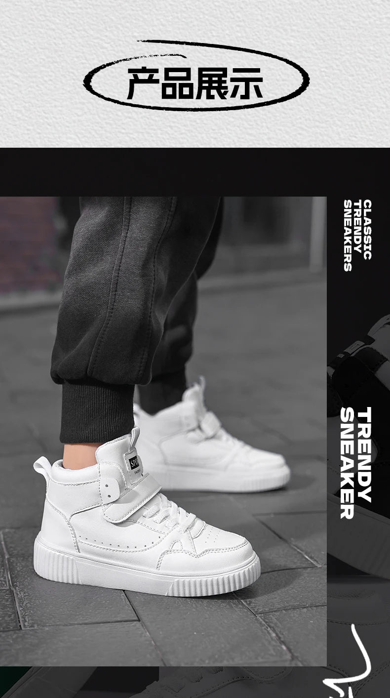 Zapatillas Deportivas para Niños, Zapatillas de Baloncesto de Caña Alta Casuales para Niños y Niñas, Zapatillas de Piel Sintética, Nuevas Zapatillas Deportivas de Moda 2026