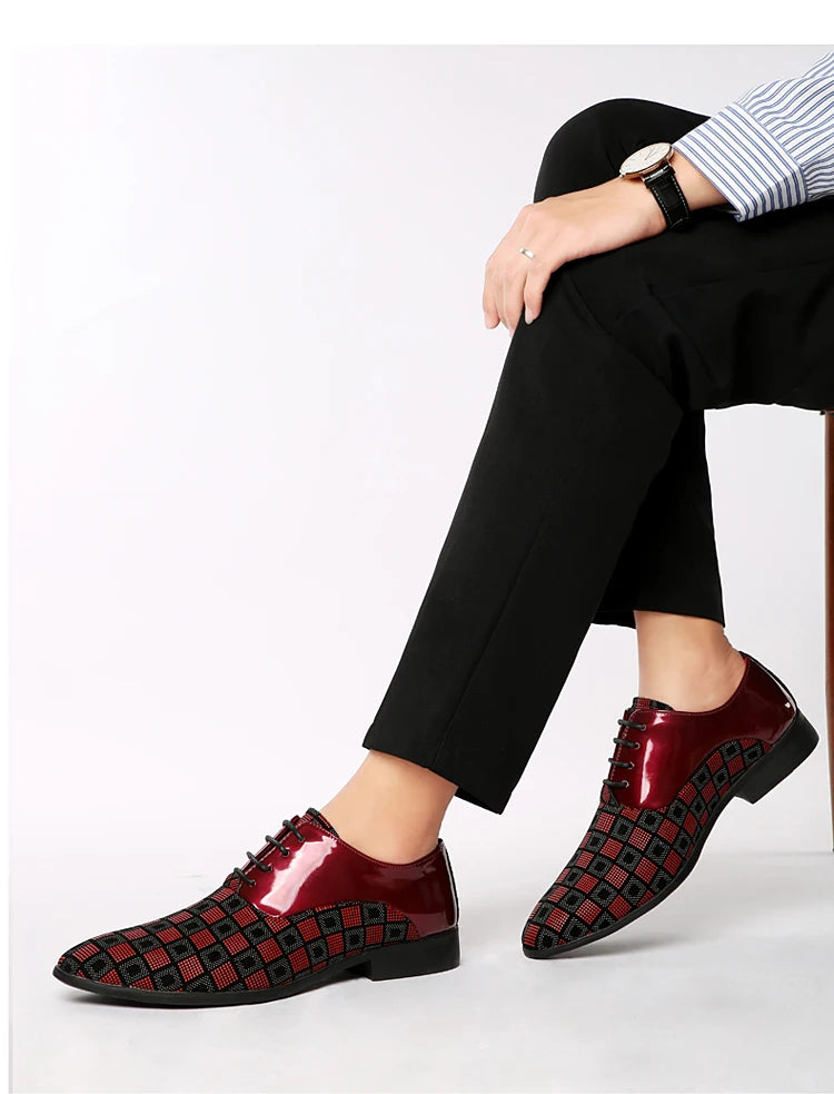 Zapatos de cuero informales rojos elegantes para hombre, zapatos de vestir con cordones y punta estrecha, zapatos formales cómodos, zapatos de vestir para hombre