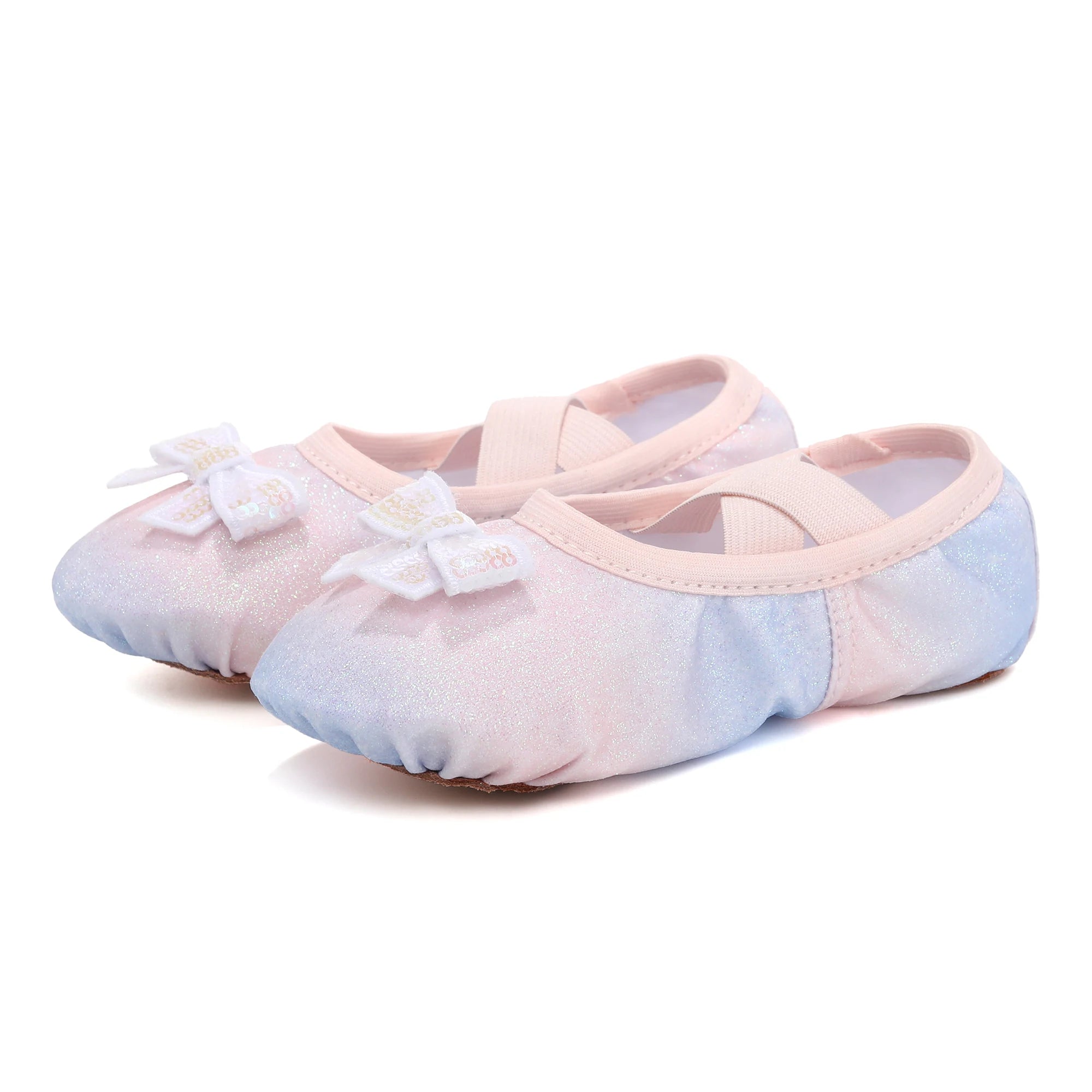 Zapatos de baile para niños, zapatos planos de Ballet para niñas, lazo de arcoíris, lentejuelas, cuero, suela blanda, actuación