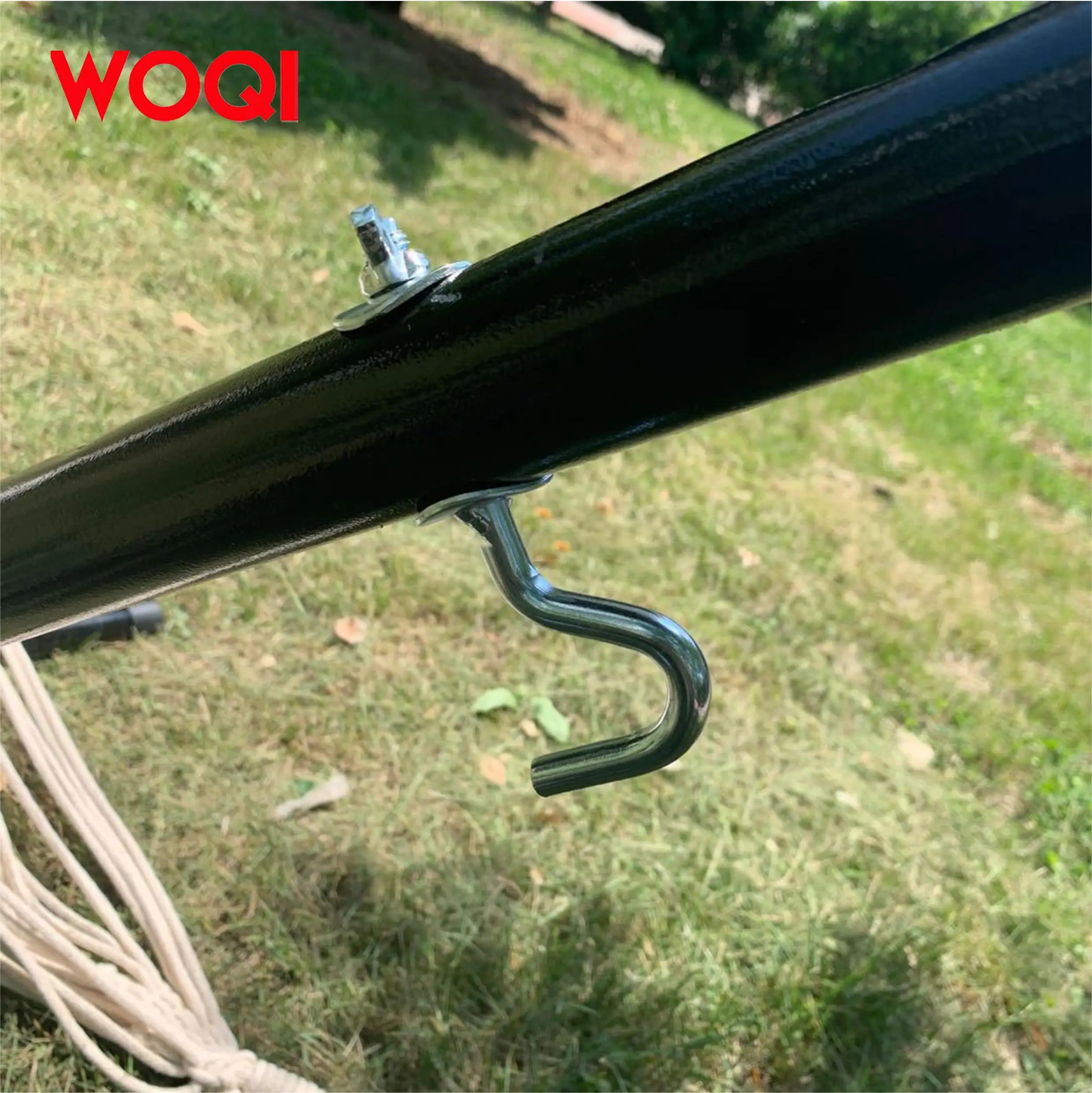 WOQI Hamaca plegable grande con flecos de macramé brasileño doble para acampar con soporte y bolsa de transporte