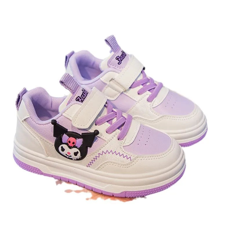 Zapatos informales para niños, zapatillas deportivas de cuero PU con dibujos animados para primavera y otoño, zapatos antideslizantes rosas Pruple, talla 22-36