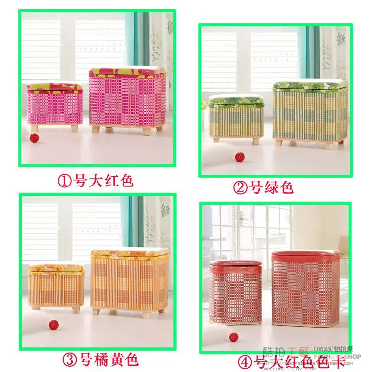 Taburete de almacenamiento tejido de bambú ecológico, caja organizadora multifuncional de madera, banco de sofá para pasillo, balcón, reposapiés para zapatos