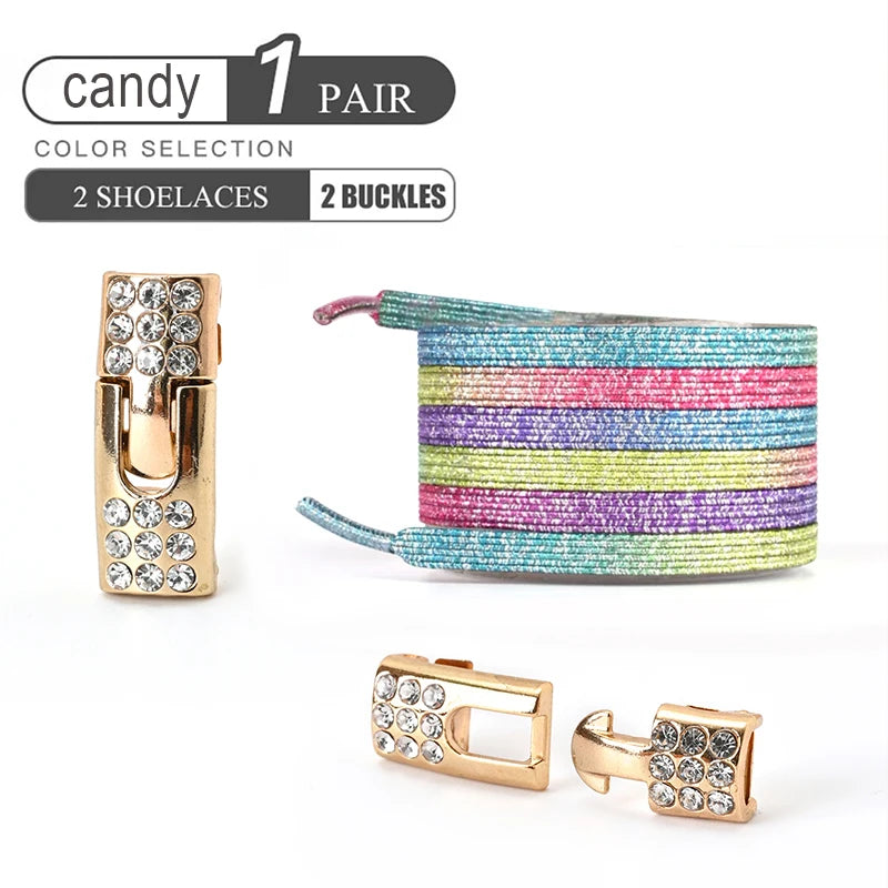 1 par de cordones sin cordones para zapatos, hebilla de diamante, cordones elásticos de encaje, luz de perlas, moda colorida sin corbatas, cordones, zapatillas para niños y adultos