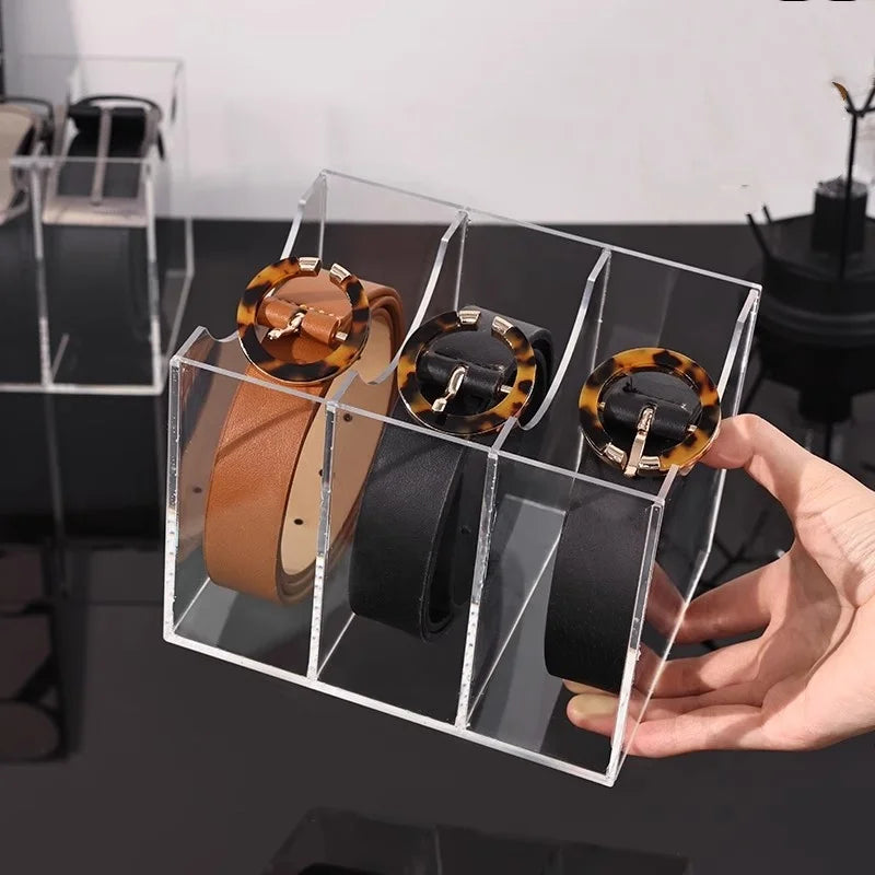 Cajas organizadoras de cinturón de rejilla 3/5/7, soporte de almacenamiento de cinturón acrílico para armario, vitrina para corbata, pajarita, estante de almacenamiento y exhibición para cinturón