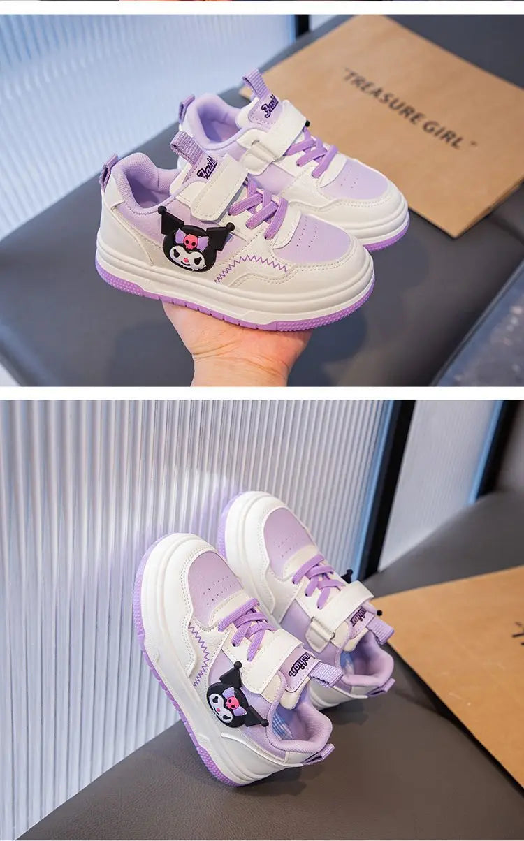 Zapatos informales para niños, zapatillas deportivas de cuero PU con dibujos animados para primavera y otoño, zapatos antideslizantes rosas Pruple, talla 22-36