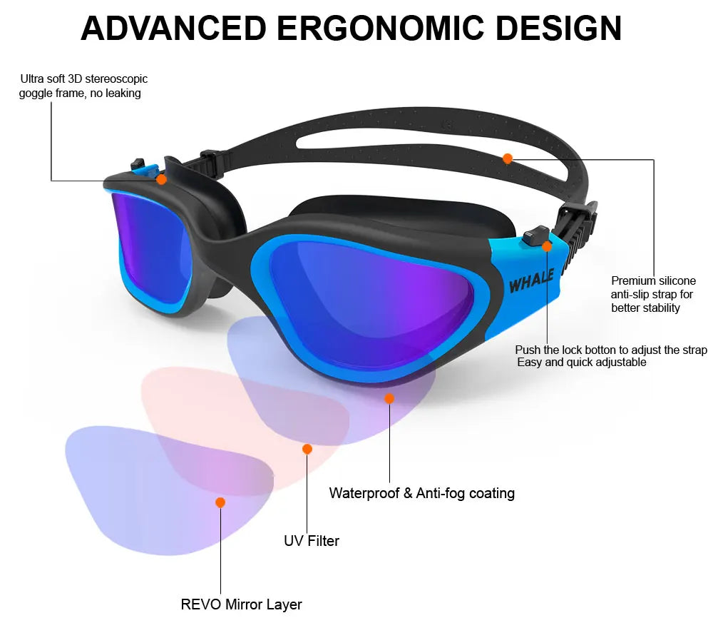 Gafas de natación profesionales antivaho para adultos, lentes de protección UV para hombres y mujeres, gafas de natación de silicona ajustables impermeables en la piscina