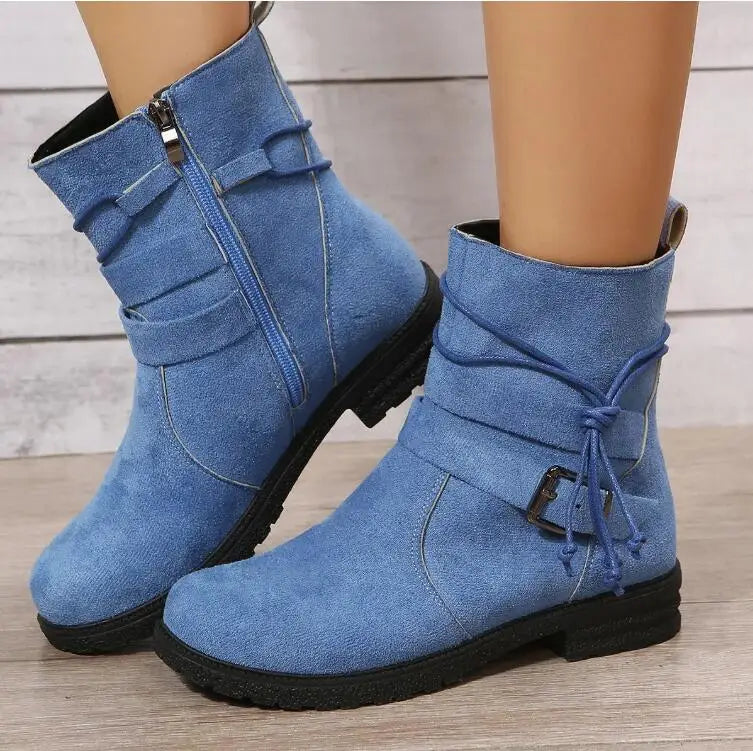 2025 Botas Chelsea para Mujer, Zapatos Retro hasta el tobillo, gamuza, Otoño Invierno, nuevas botas góticas informales para motocicleta, Zapatos de gladiador para caminar para Mujer