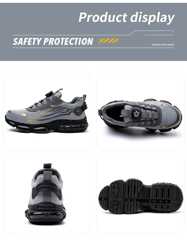 Zapatos de seguridad protectores con punta de acero indestructibles, zapatos de trabajo antideslizantes y resistentes a la abrasión, zapatillas cómodas y resistentes para hombres ﻿