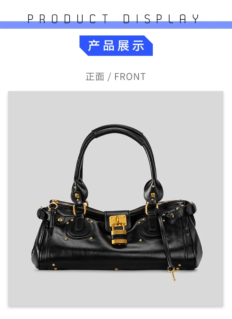 Bolso con Cabeza de Candado Retro, Bolso con Almohada con Remaches, Bolso de Chica Estilo Millennium, Bolso Cruzado para Ir al Trabajo