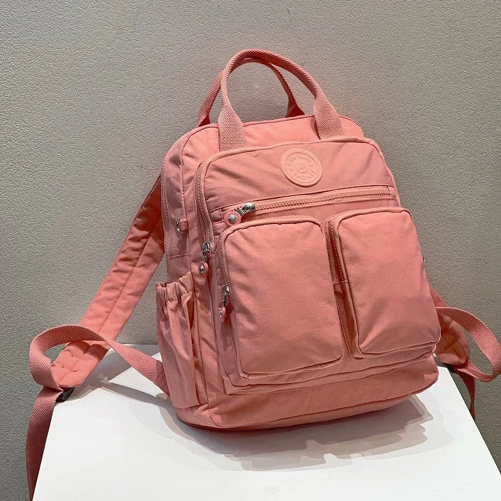 Mochila de moda para mujer, impermeable, de nailon, con mango suave, sólido, multibolsillo, con cremallera de viaje, mochilas escolares femeninas, mochila para ordenador portátil