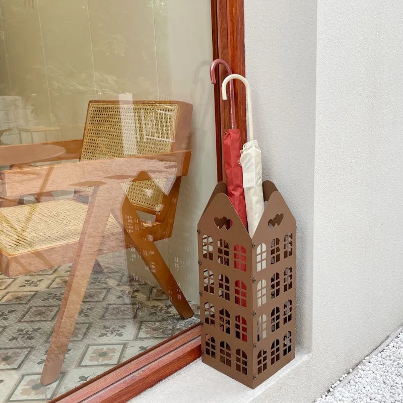 Cubo de Metal para paraguas, soporte moderno para paraguas, cesta para paraguas hueca de entrada elegante, cajas de almacenamiento para paraguas de negocios para interiores