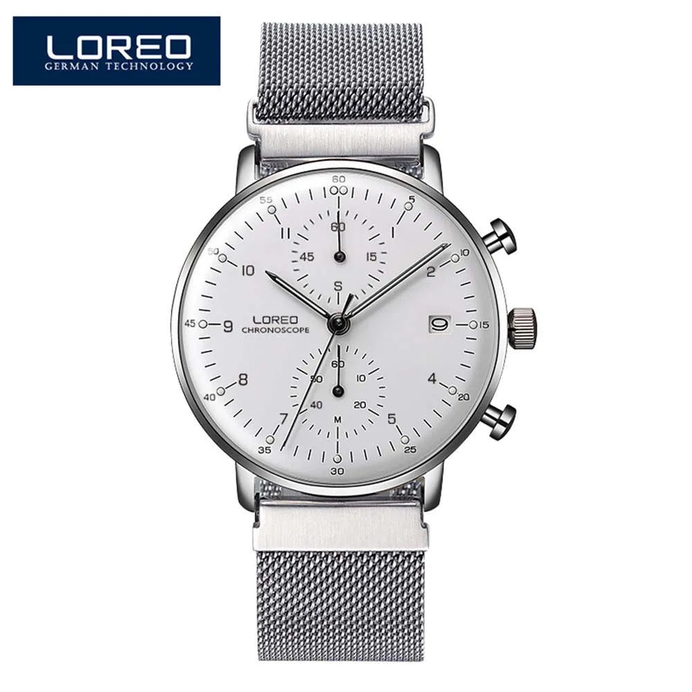 LOREO-reloj deportivo de lujo para hombre, cronógrafo de cuarzo, con fecha luminosa, resistente al agua, de acero completo