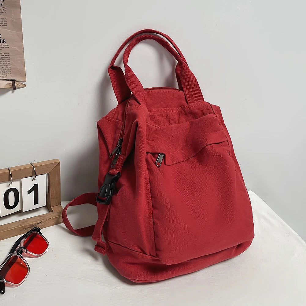 Mochila de lona Vintage para mujer y niña, bolso escolar de viaje, Color sólido, estética Hippie, Y2K