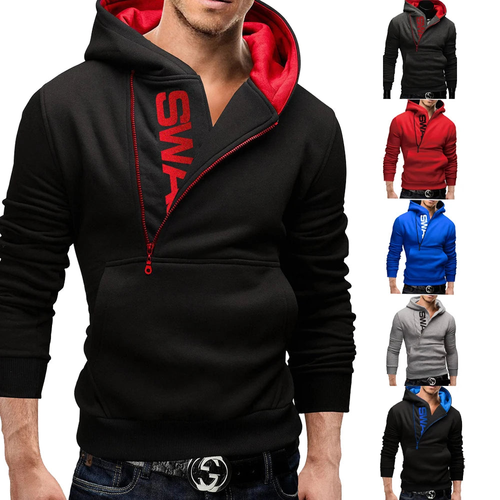 Sudadera con capucha de manga larga para hombre, suéter con cremallera, cuello alto, chaqueta superior, abrigo, color negro