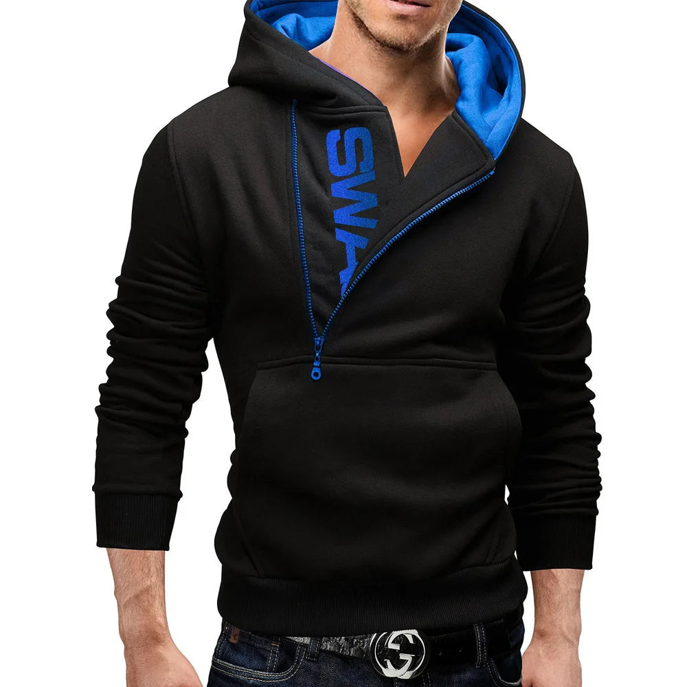 Sudadera con capucha de manga larga para hombre, suéter con cremallera, cuello alto, chaqueta superior, abrigo, color negro