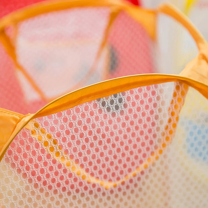 Cesta de lavandería plegable con estampado de dibujos animados, cesto de ropa sucia de malla de nailon, contenedor de almacenamiento, tela moderna Simple para organización del hogar