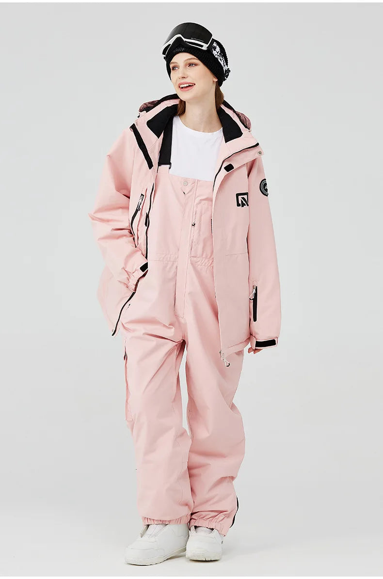 Traje de esquí para hombre y mujer, chaqueta de esquí impermeable a prueba de viento y pantalones con correa, traje cálido de invierno para pareja, novedad de 2023