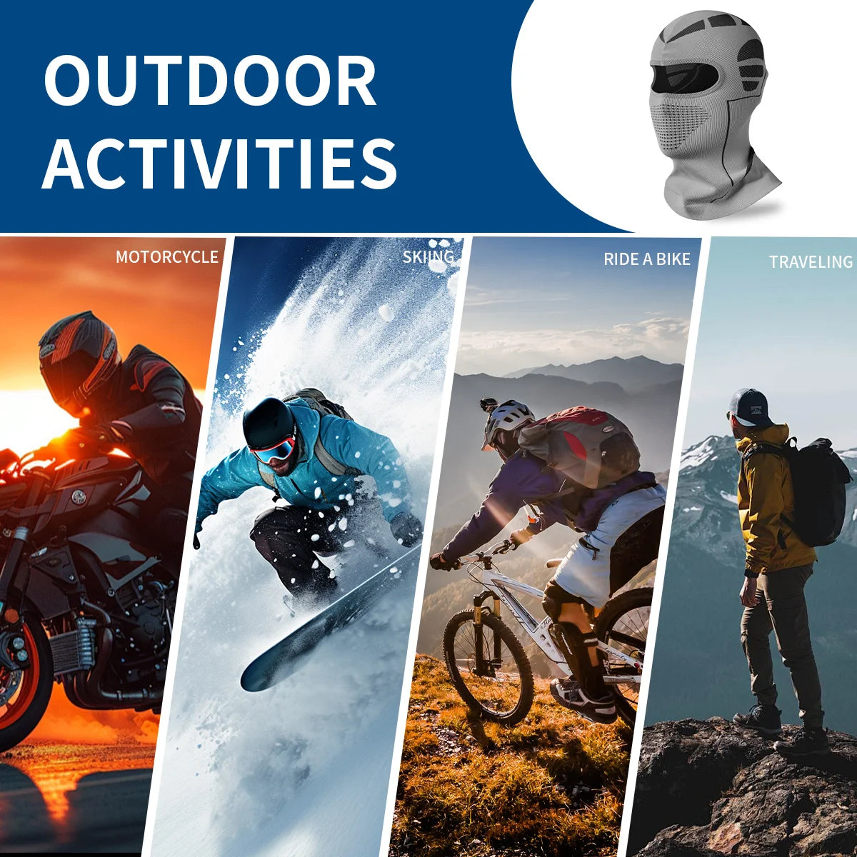 Pasamontañas para motociclismo, máscara de esquí de invierno para hombres y mujeres, pasamontañas de cabeza completa de alta elasticidad debajo del casco para clima frío