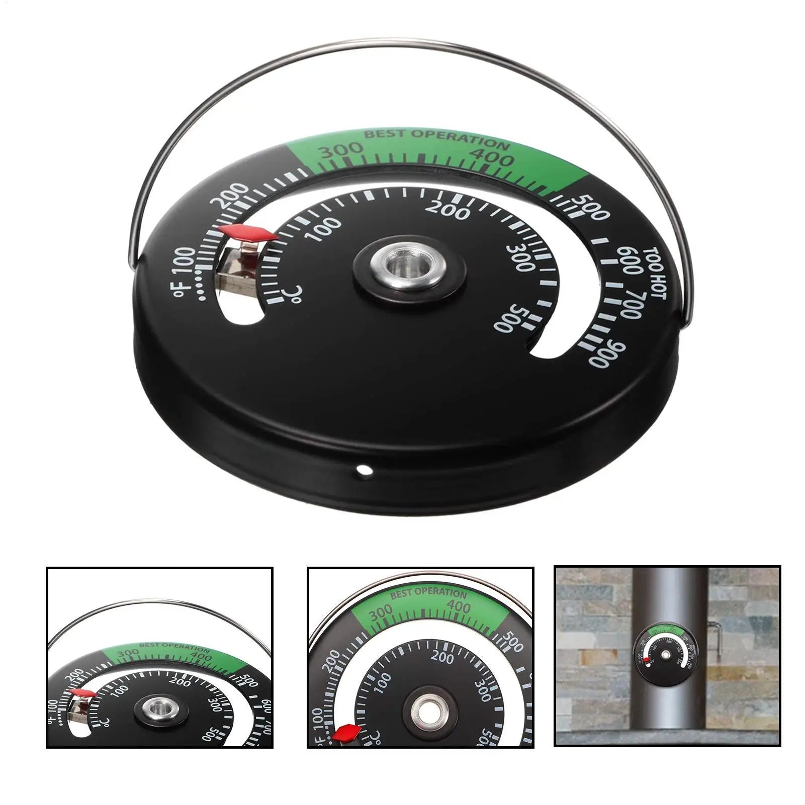 Termómetro para Chimenea de 0~500 Grados Celsius, Termómetro Magnético para Tubo de Chimenea, Termómetro para Estufa de Leña Doméstica
