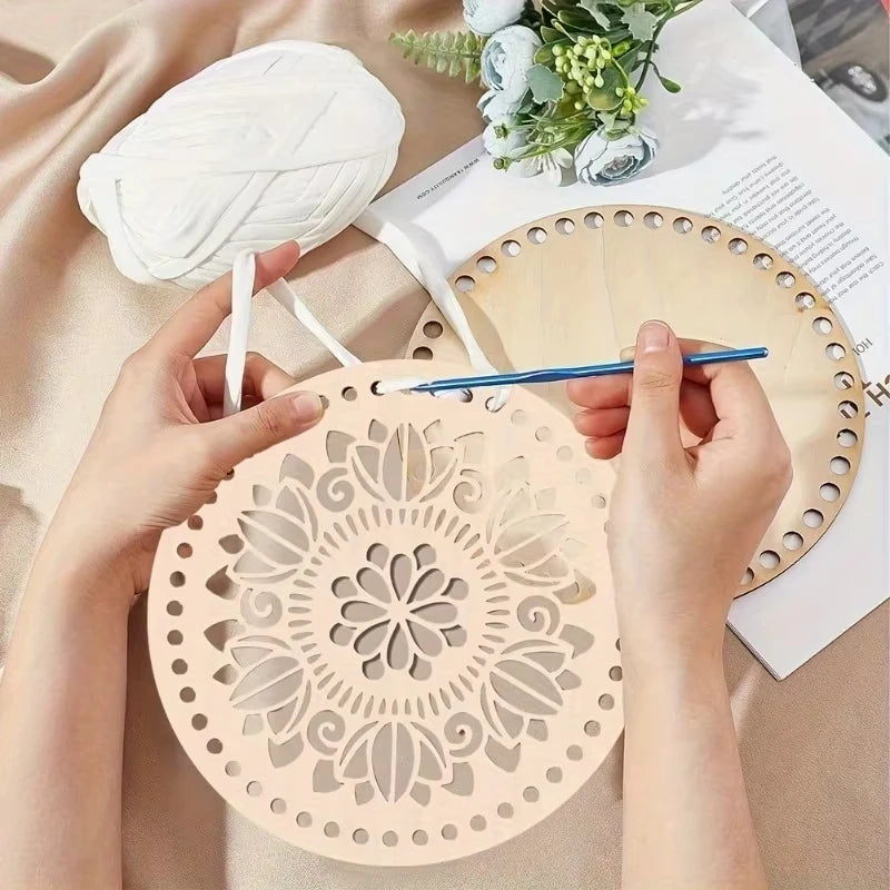 6 uds DIY parte inferior de cesta de madera Natural cesta de ganchillo hueca Base de madera para bolsa de tejer fondo artesanía hacer cesta tejida