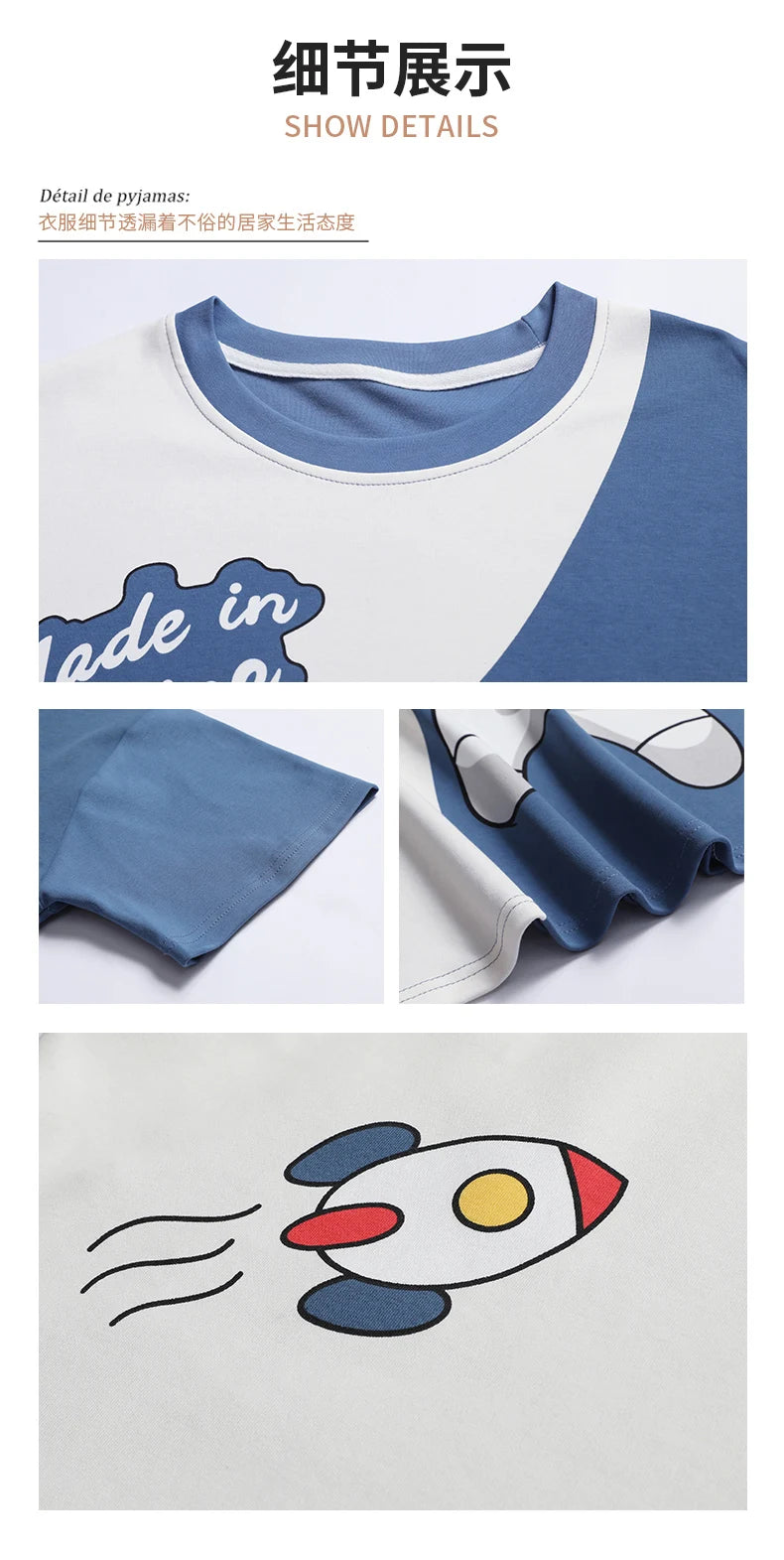 Pijamas para hombre y adolescente, pantalones cortos de algodón de manga corta con dibujos de astronauta, conjunto de ropa de descanso para estudiantes de secundaria, pijama para hombre, envío directo