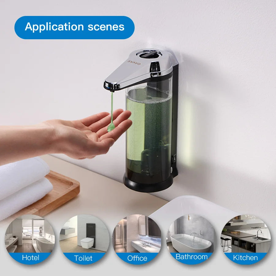 Dispensador automático de jabón líquido SVAVO de 500ml para lavarse las manos, dispensador de jabón líquido para cocina y baño, dispensador inteligente para jabón