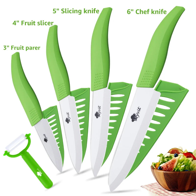 Juego de cuchillos de cerámica para cocina, pelador de frutas multiusos de 3, 4, 5 y 6 pulgadas con funda, hoja negra, cuchillo de Chef de pan