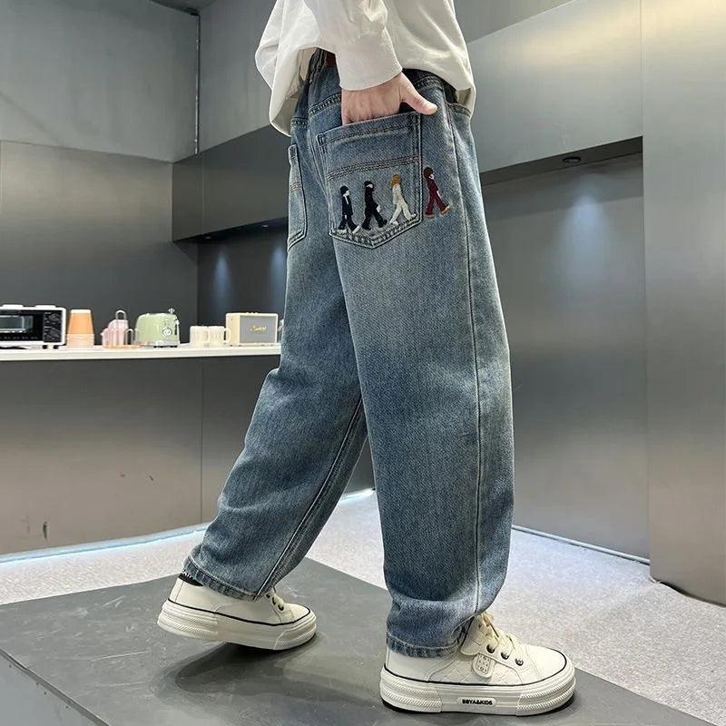 Pantalones vaqueros de Color puro para niños adolescentes, ropa para bebés, pantalones clásicos, ropa vaquera para niños, pantalones largos, pantalones casuales para niños de 4 a 12 años