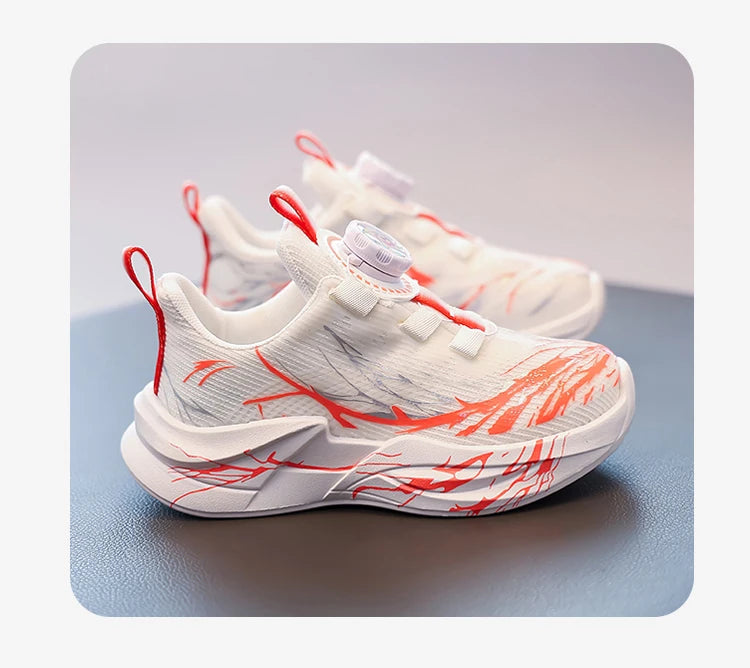 Zapatillas de deporte para estudiantes, bonitos zapatos para correr con grafiti para niños, botón giratorio, otoño 2025, nuevos zapatos de baloncesto para niños, fondo suave