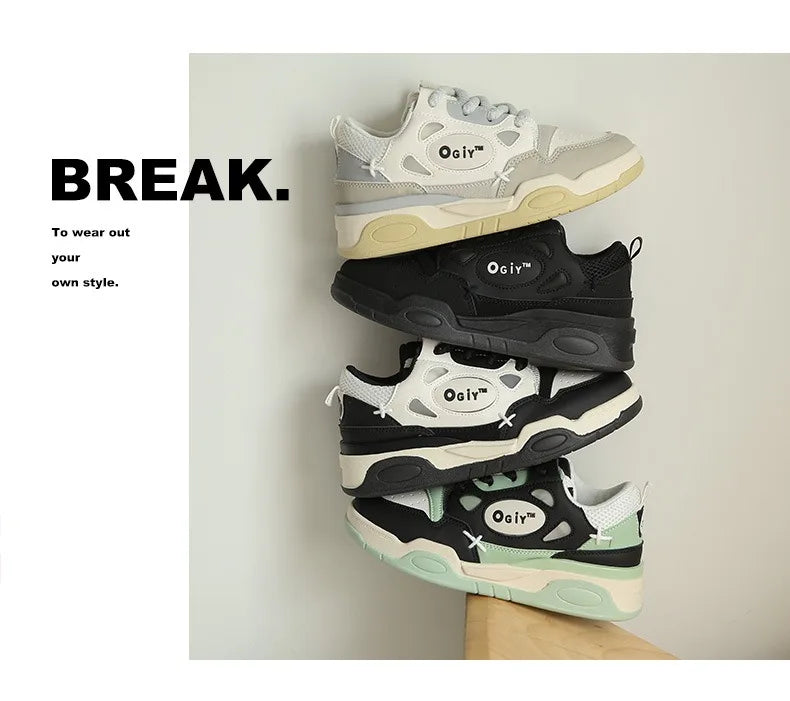 Zapatillas de deporte gruesas para hombre, zapatos de suela suave para correr, informales, de cuero de microfibra, transpirables, con plataforma aumentada de altura