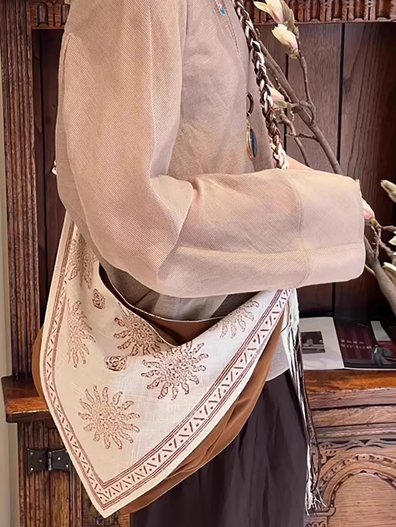 Bolso de hombro estilo bohemio chic Su con cuerda de lino para un estilo vacacional, gran capacidad, diseño exclusivo, sensación de alta gama, bolso cruzado.