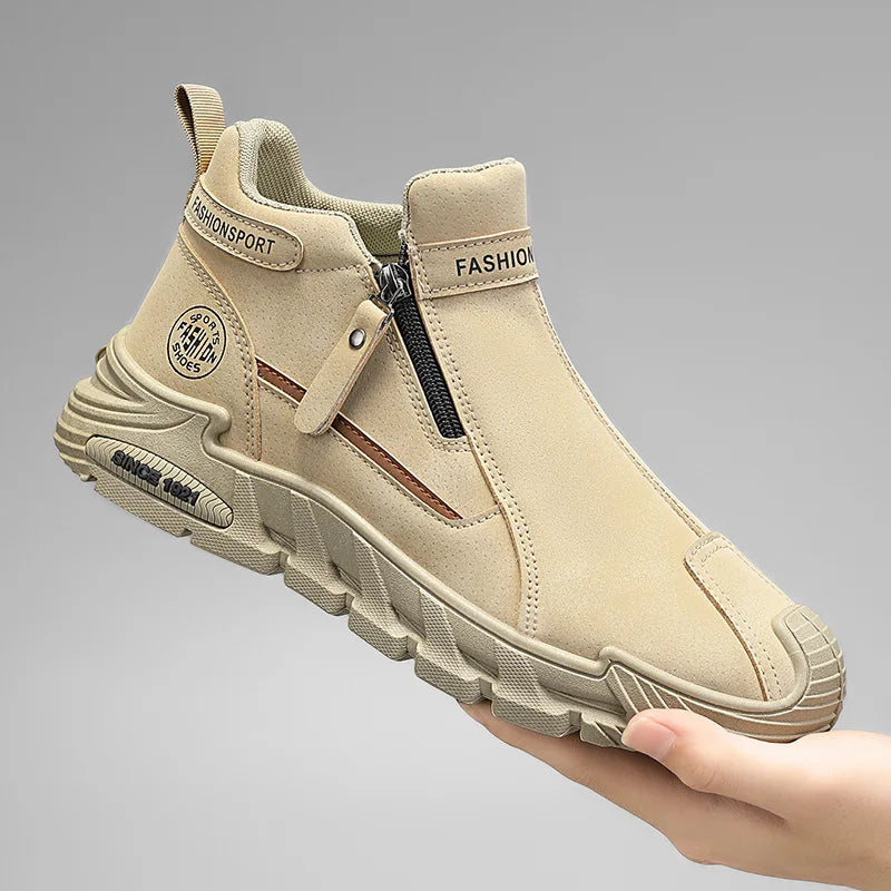 Botas de plataforma de diseñador de moda para hombre, zapatos de trabajo informales con cremallera para exteriores, antideslizantes, resistentes al desgaste, nuevo estilo, 2025