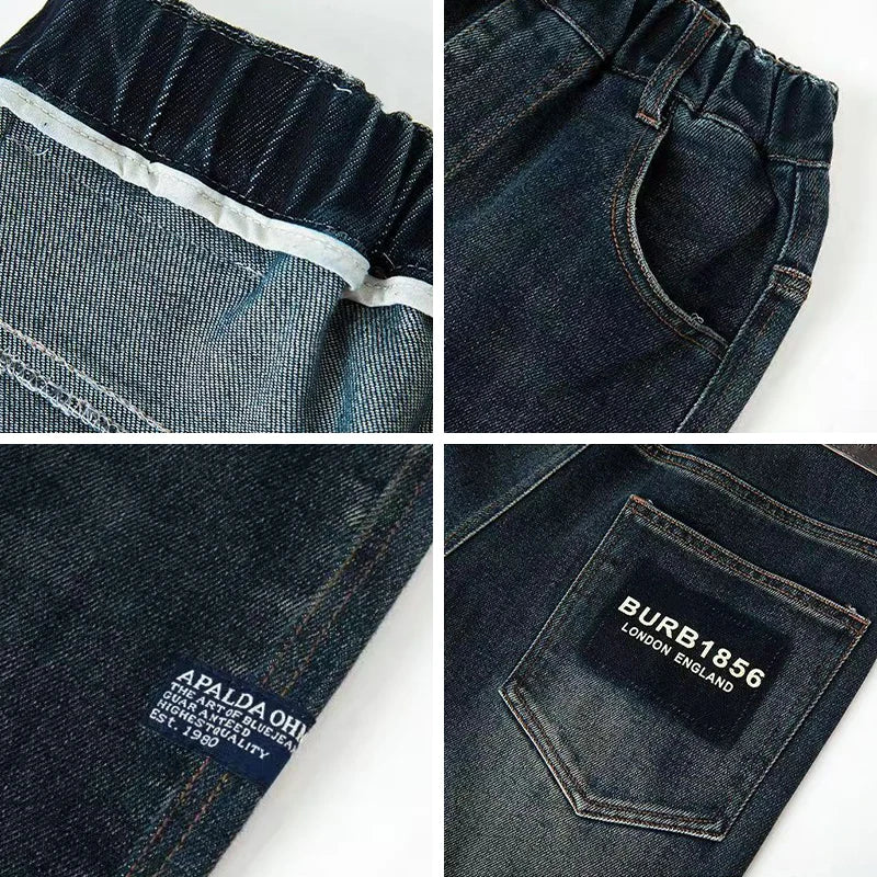 Pantalones vaqueros para niños adolescentes, pantalones vaqueros con letras a la moda para primavera y otoño, pantalones rectos sueltos informales para niños de 4 a 14 años