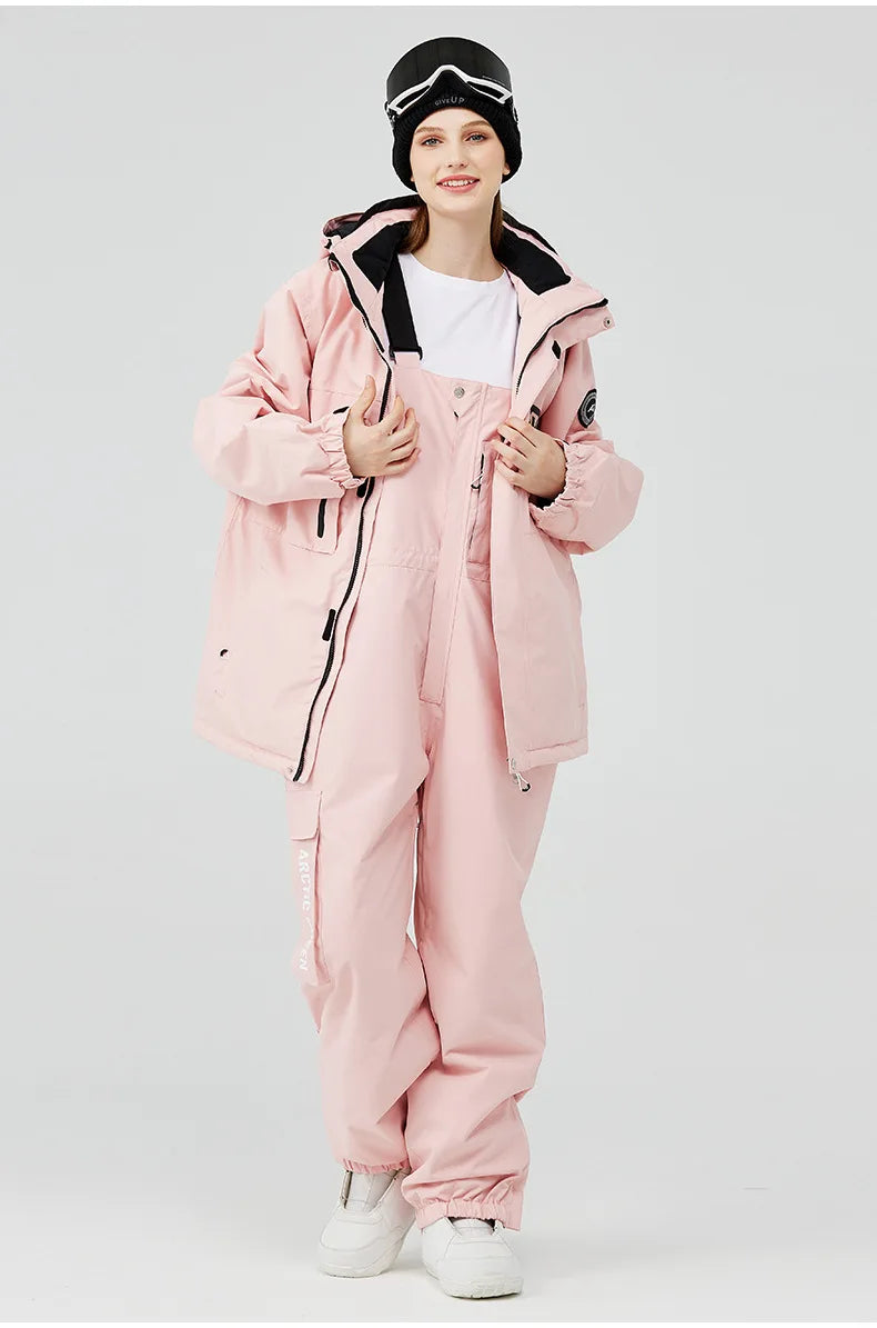 Traje de esquí para hombre y mujer, chaqueta de esquí impermeable a prueba de viento y pantalones con correa, traje cálido de invierno para pareja, novedad de 2023