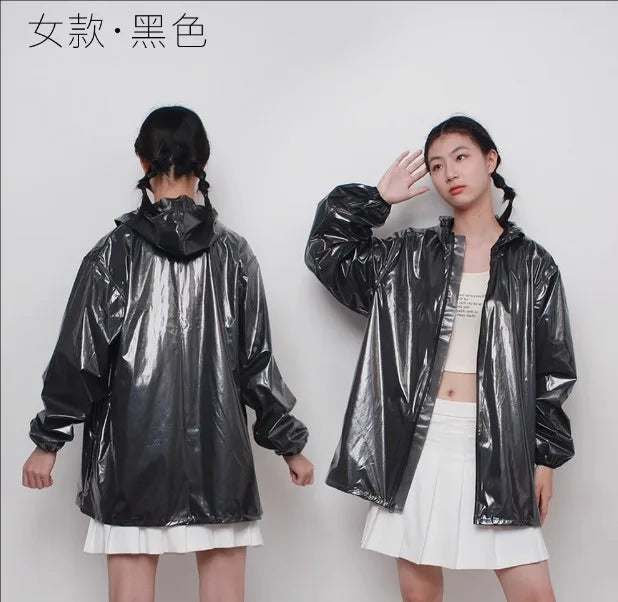 Chaqueta de TPU de talla grande para hombre y mujer, abrigo superior impermeable de manga larga con capucha y cremallera, impermeable para deportes al aire libre