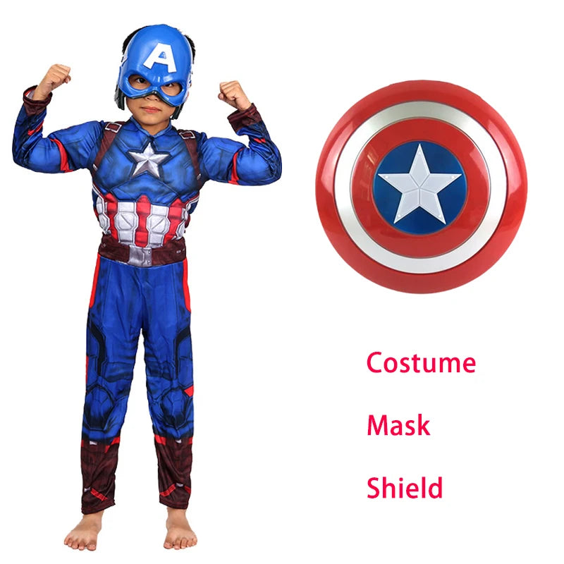 Disfraz de Capitán América para niños, mono de superhéroe, disfraz de Capitán América, mono, capa protectora, disfraz de Halloween para niños