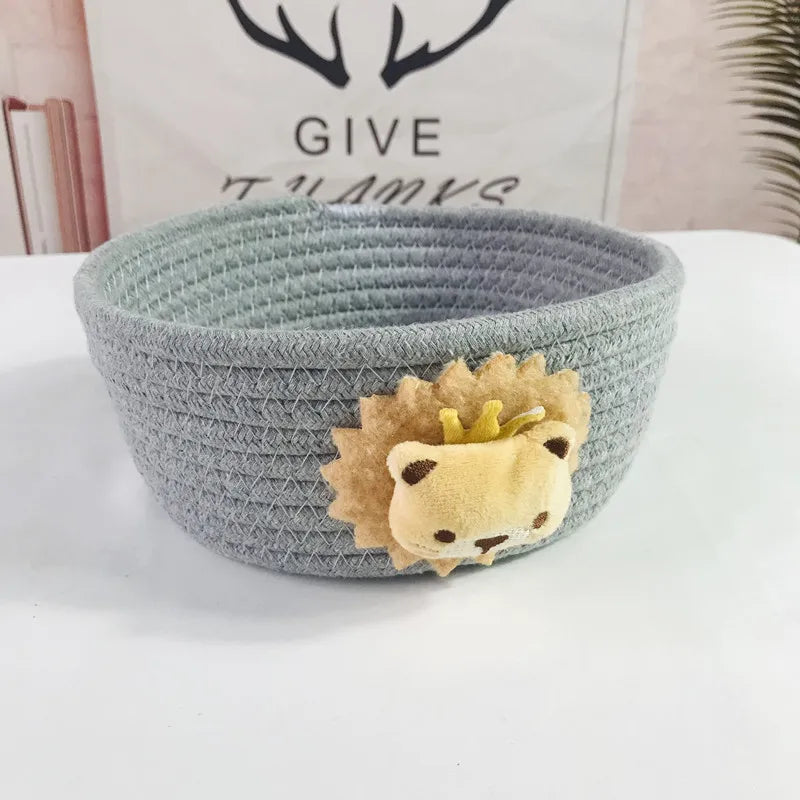 Cesta de almacenamiento tejida a mano con animales de dibujos animados, juguetes para niños, organizador de escritorio, caja de almacenamiento de artículos diversos, cestas para la colada, caja de almacenamiento