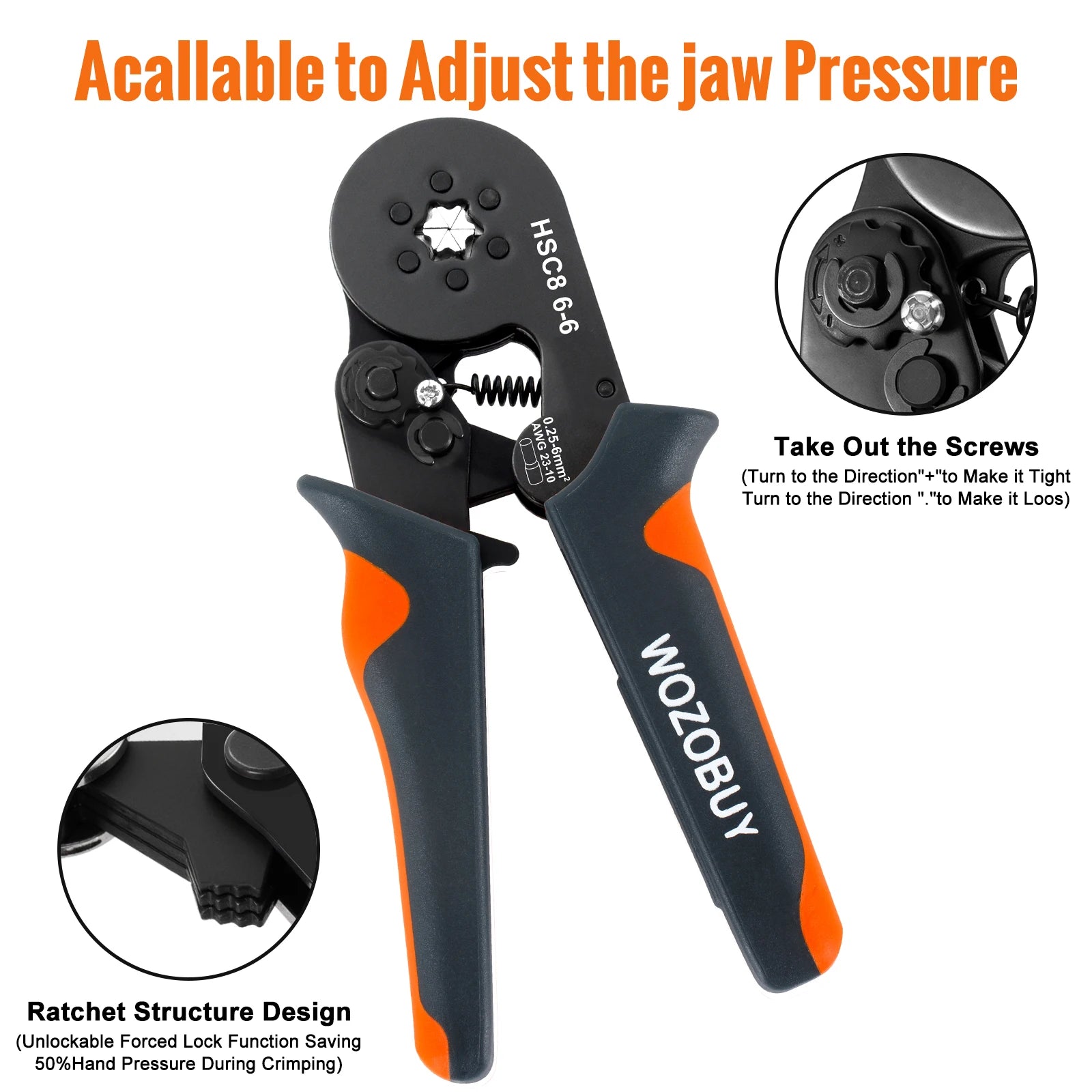 Kit de herramientas para engarzar virolas con terminales de casquillos, engarzadora de cables de trinquete autoajustable WOZOBUY para conectores de cables eléctricos