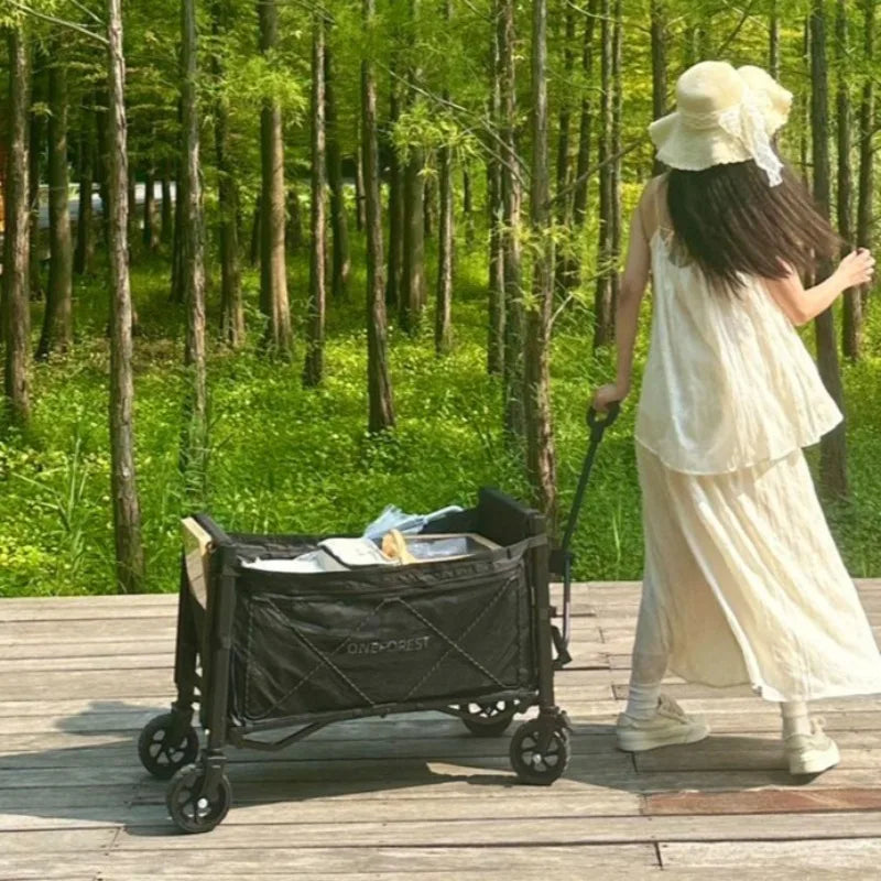 Carro de Camping plegable con sombrilla, carrito de mano de almacenamiento multifuncional portátil de viaje, herramientas útiles y prácticas para acampar al aire libre