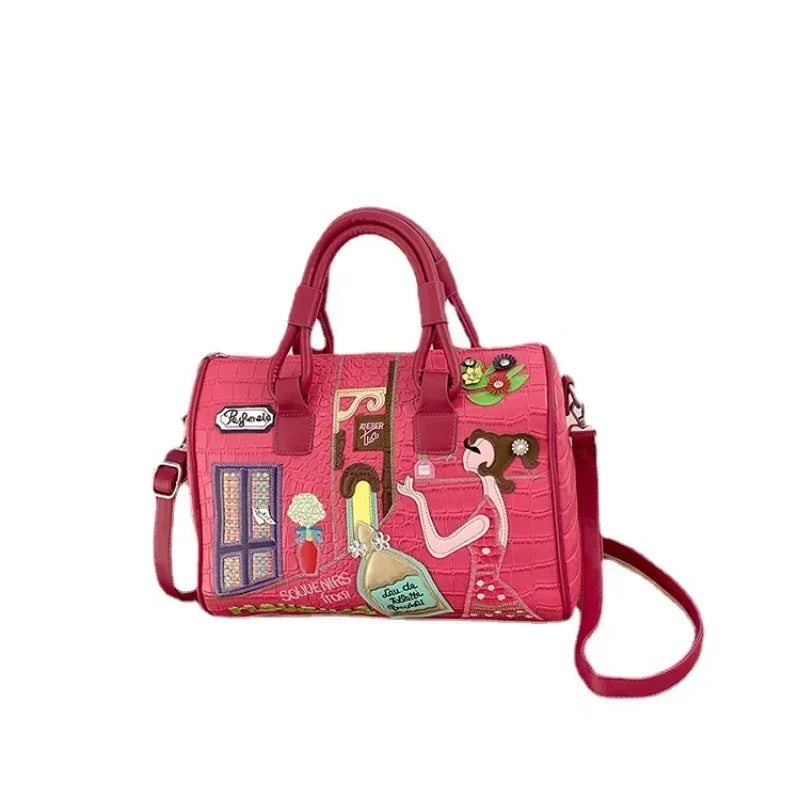 Bolso de mujer tridimensional bordado europeo y americano nuevo bolso Boston de hombro de gran capacidad bolso cruzado de moda