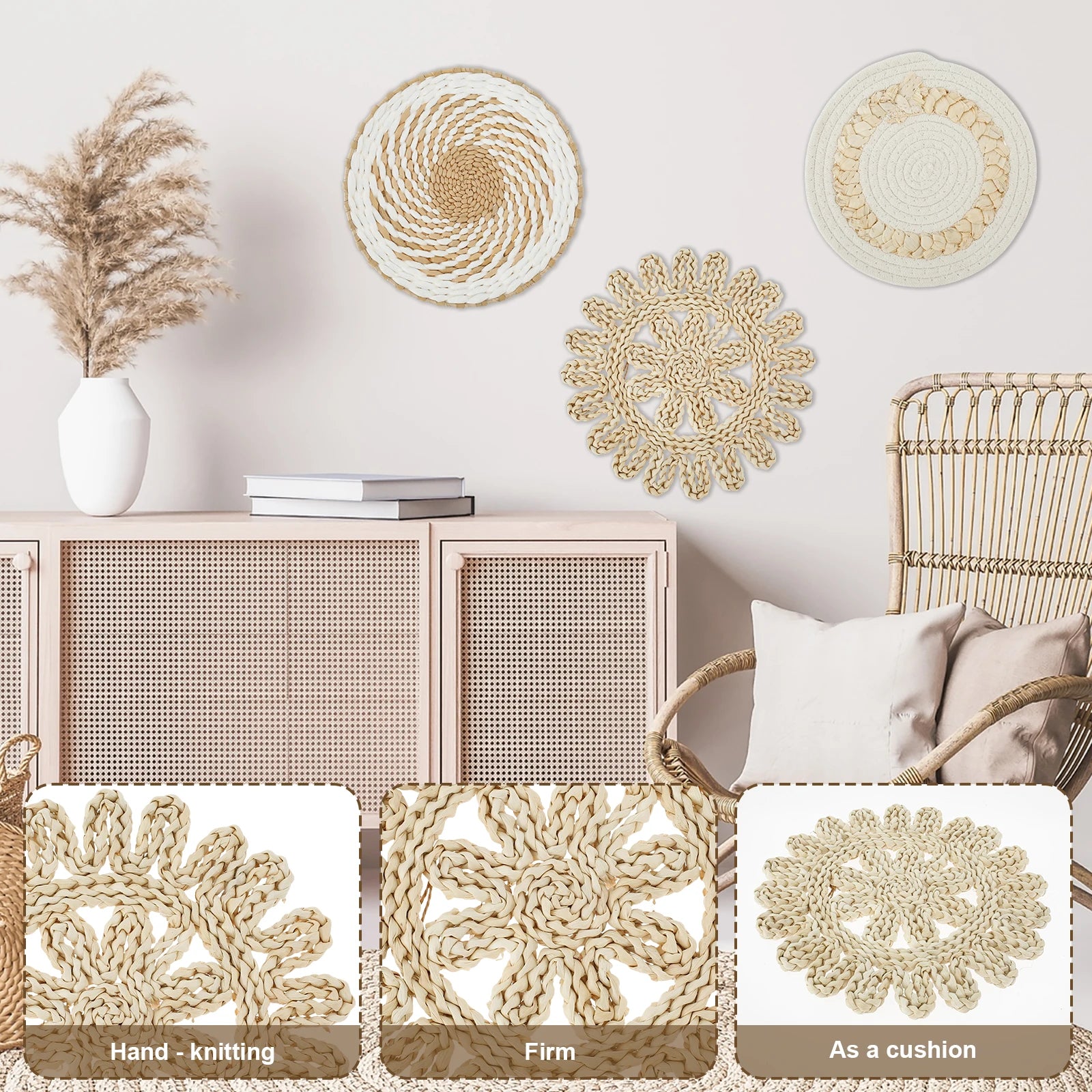 11 Uds. Decoración de cesta de pared tejida, decoración de pared de mimbre decorativa, cestas de pared de mimbre hechas a mano, cesta de pared estética, decoración tejida